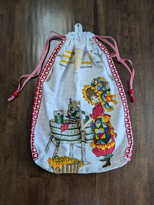 #ad DRAWSTRING LAUNDRY BAG from VTG Kitchen Towel w quot;GIRL using OLD FASHION WASHERquot; $14.99