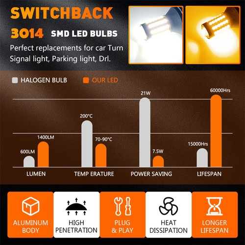 3157 LED Anti Hyper Flash Turn Signal Parking Light Bulbs White Amber Resistor - Foto 5 di 11