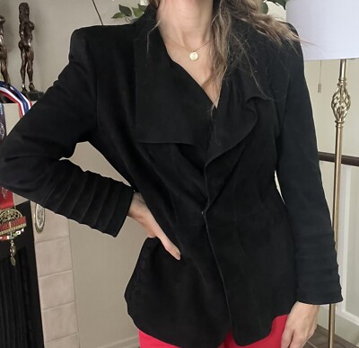 Giorgio Armani  Cady Double Breasted Tailored Black Suede Blazer Jacket Y2K M