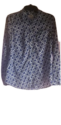 Target Merona Blouse Womens Blue White Long Sleeve Size XS