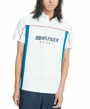 New Tommy Hilfiger Men's Large White Colorblock Custom Fit S/S Polo Shirt