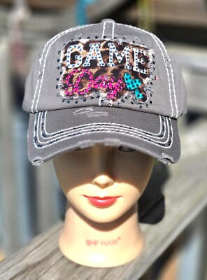 Ladies Gray Game Day BLING Ball Cap Hat NEW No Tags Adjustable Vintage Style