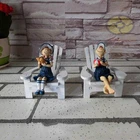 Nautical Decor (4.3"tall)Girl & Boy Sitting In Beach Chair FIGURINE tropical