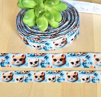 5/8 & 7/8'' (1 YD) Cat Grosgrain Ribbon Animal Feline Kitty Hair Bow Cat Collar