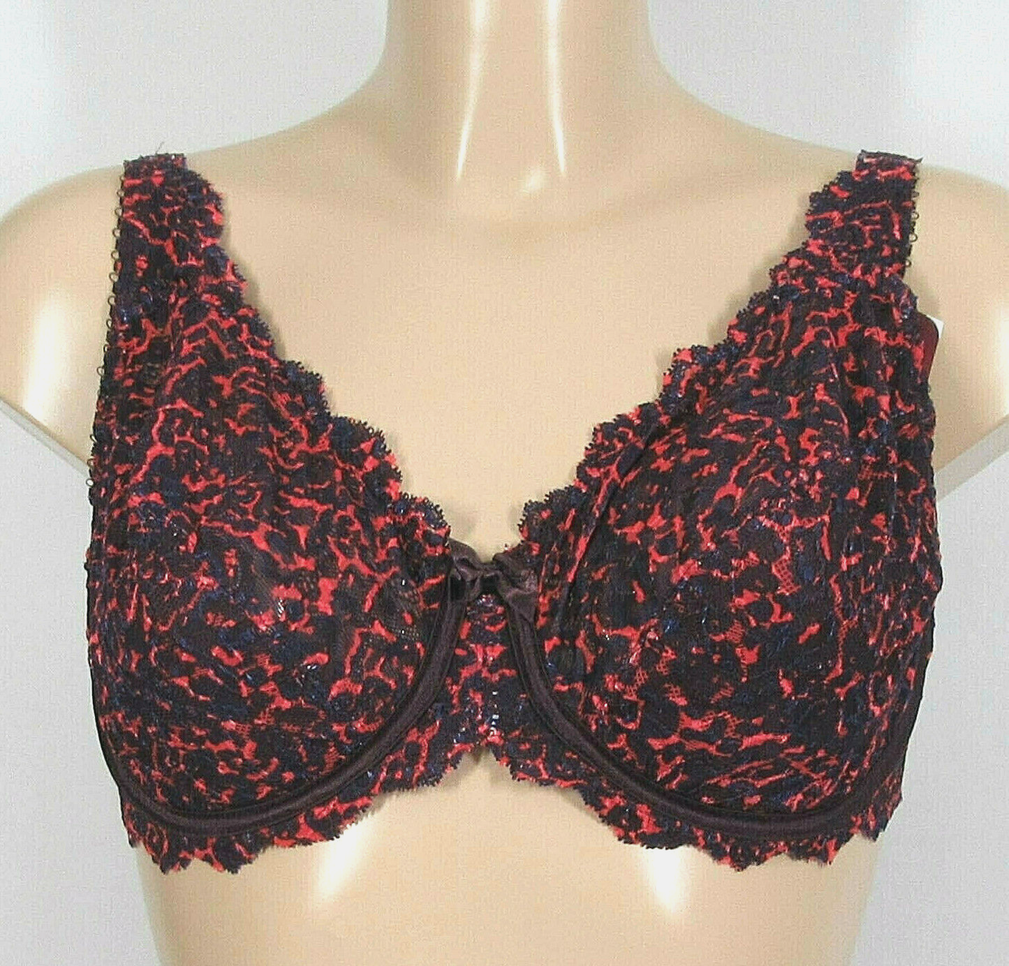 Playtex Chocolate/Coral Flower Lace Underwired Balcony Bra Style 5832 Size 38DD