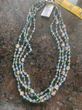 Vintage Glass Bead Necklace 4 strands Blue Green Layer