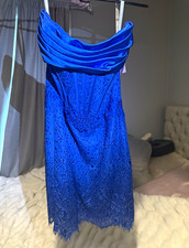 Sherri Hill Blue Strapless Ruched Lace Boned Beaded Mini Dress Size 2