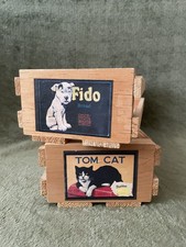 2 Napa Valley Box Co. Wooden Vtg Cassette Tape Storage Crate Fido Dog Tom Cat