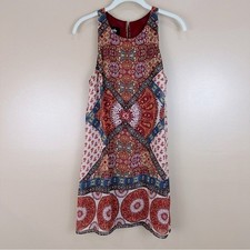 by & by Burgundy Orange Floral Patterned Boho Sleeveless Dress Medium Indie