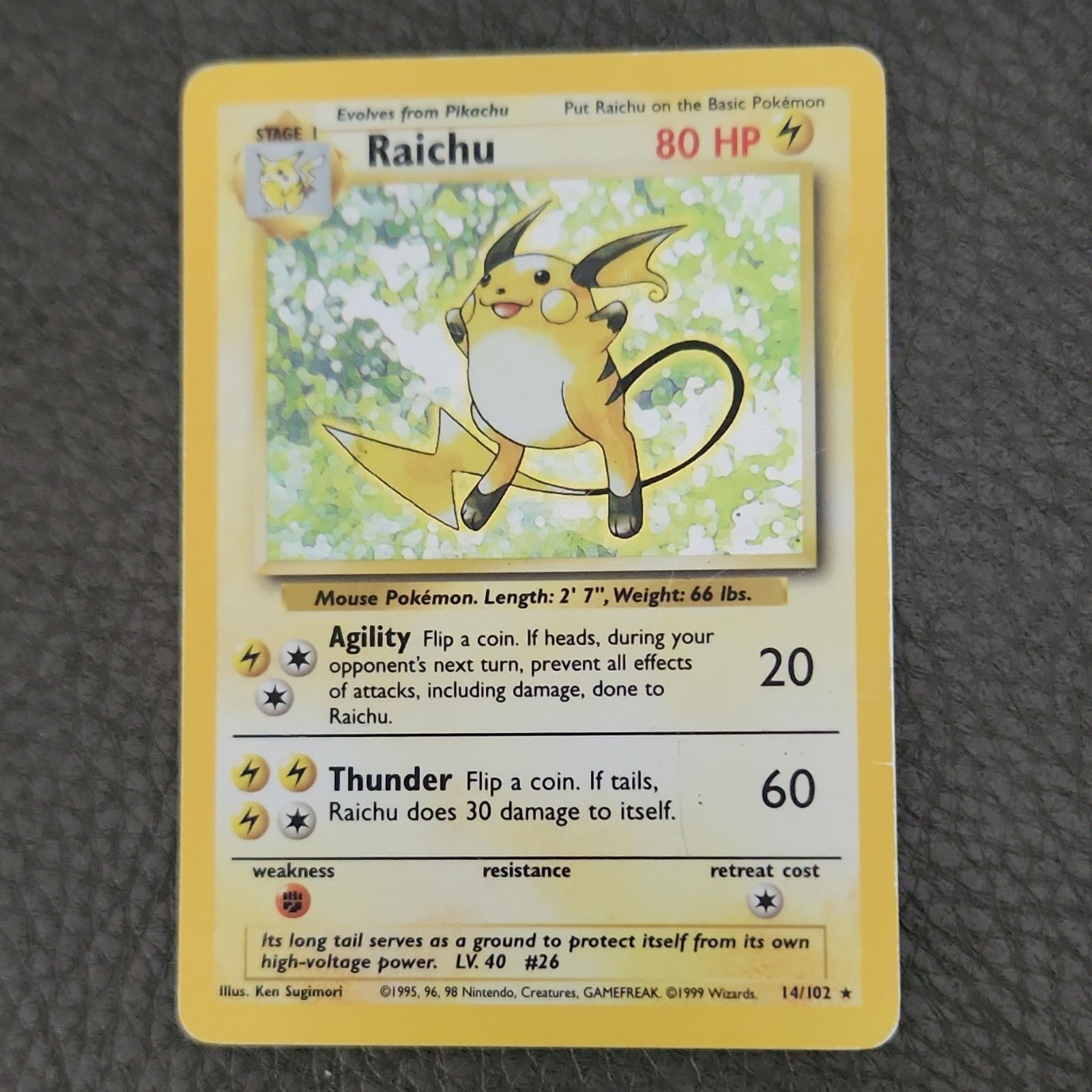 Pokémon Raichu 14/102 Base Set Holo Rare 1999 Card Wizards Heavily Played