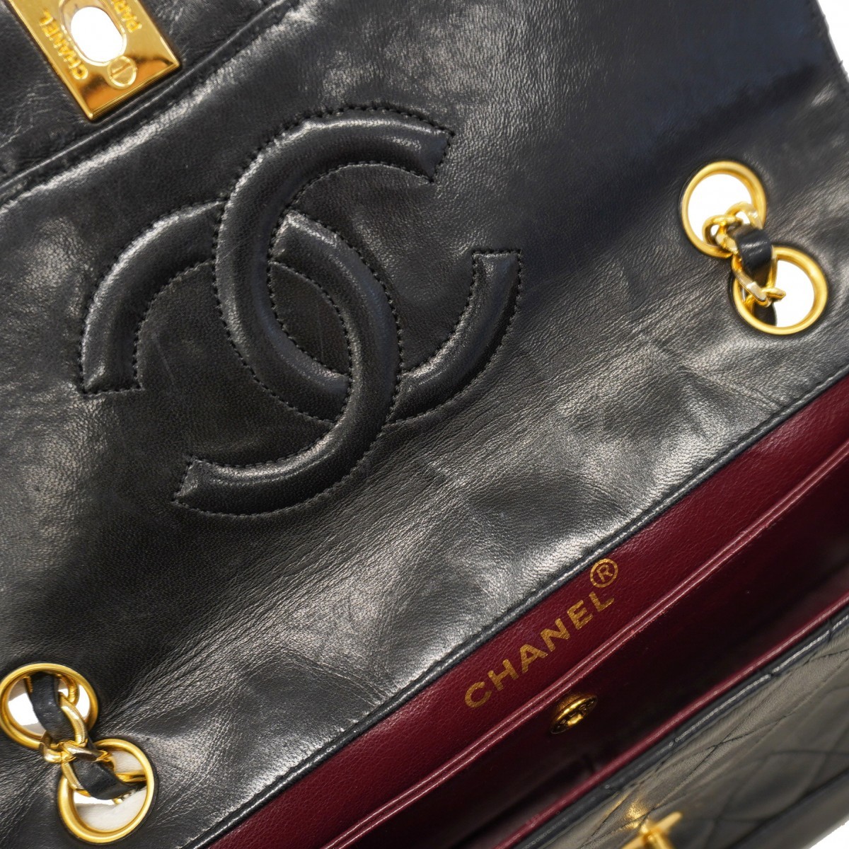 Auth [6ba1008-k] CHANEL Shoulder Bag Matrasse WChain Lambskin Black Gold met... thumbnail 10