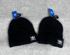 x 2 ADIDAS Original Trefoil Grove Beanie Black/White Logo Knit OSFA 24.00 MSRP