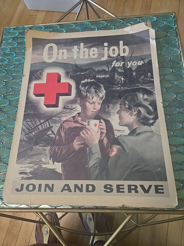 Vtg Original Red Cross ''On the Job'' Poster Recruitment Disaster Relief 19x 15"