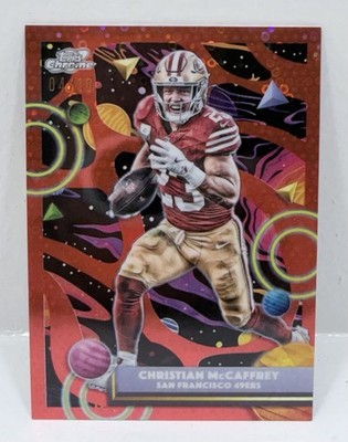 Topps 2025 Chrome Christian McCaffrey 49ers lunar box Red Refractor #86 04/10 