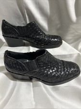 Vintage Cole Haan Basketweave Slip-On Heeled Loafers In Black Leather Size 6
