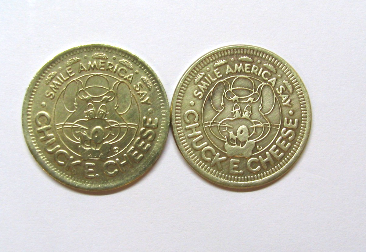 1987 & 1988 Chuck E. Cheese Pizza Arcade Brass Coin Game Token
