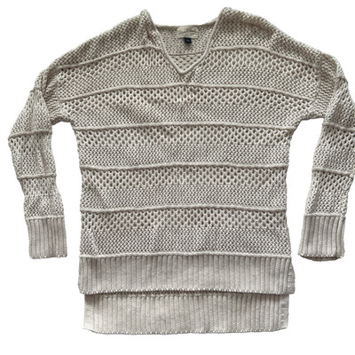 Universal Thread Ivory Open Knit Pullover Sweater V-Neck Long Sleeve Women's L