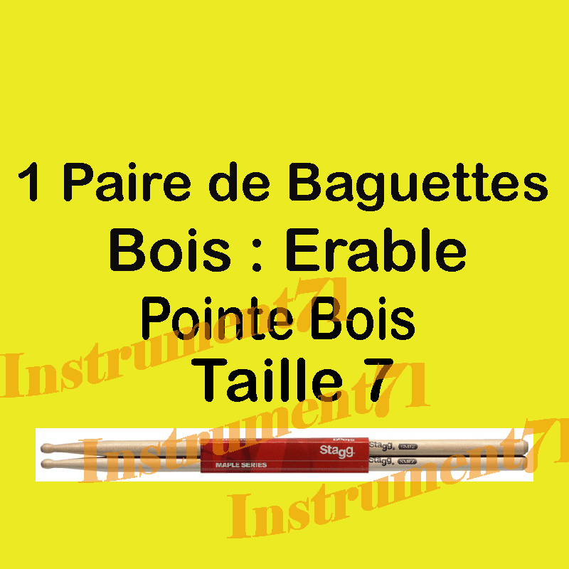 1 Paire de Baguettes Batterie Bois Erable Pointe BOIS Taille 7A