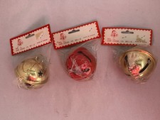 Vtg Metal Christmas Bell Ornaments Original Packaging 2 Shiny Gold 1 Matte Red