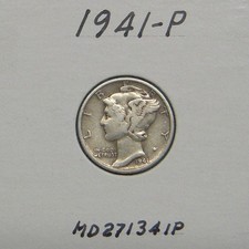 1941-p Mercury Dime 90 Silver Coin