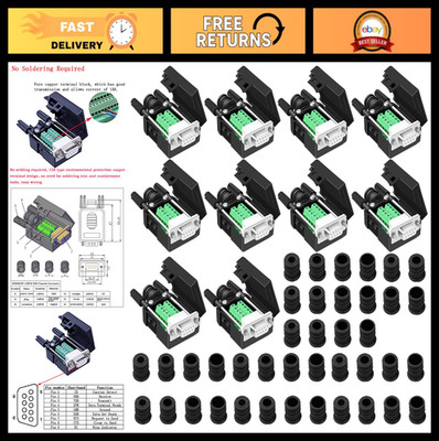 10PCS DB9 Female Breakout Connector - Solderless RS232 D-SUB 9-Pin Adapter with