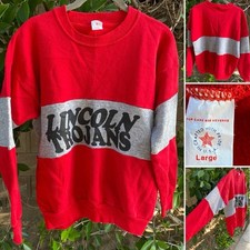 Vintage Lincoln Trojans Sweatshirt Red Gray USA Made Large Pullover Crewneck