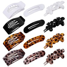 HQ-SITE 12 Pack Flat Hair Clips for Women Matte Tortoiseshell Square Claw