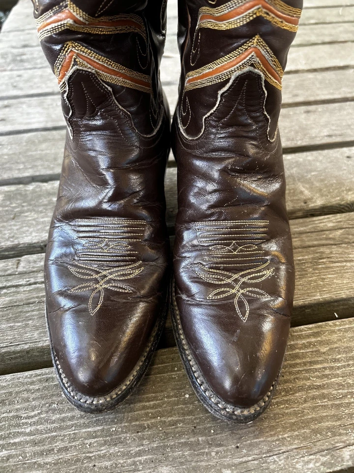 Botas para mujer Tony Lama, talla 6. Vintage 1970, Western, marrón, naranja, hasta la rodilla Foto 3 de 4