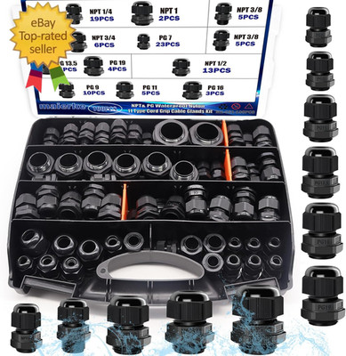 100PCS IP68 Waterproof Cable Gland Kit,Nylon Cable Glands Assortment Adjustable