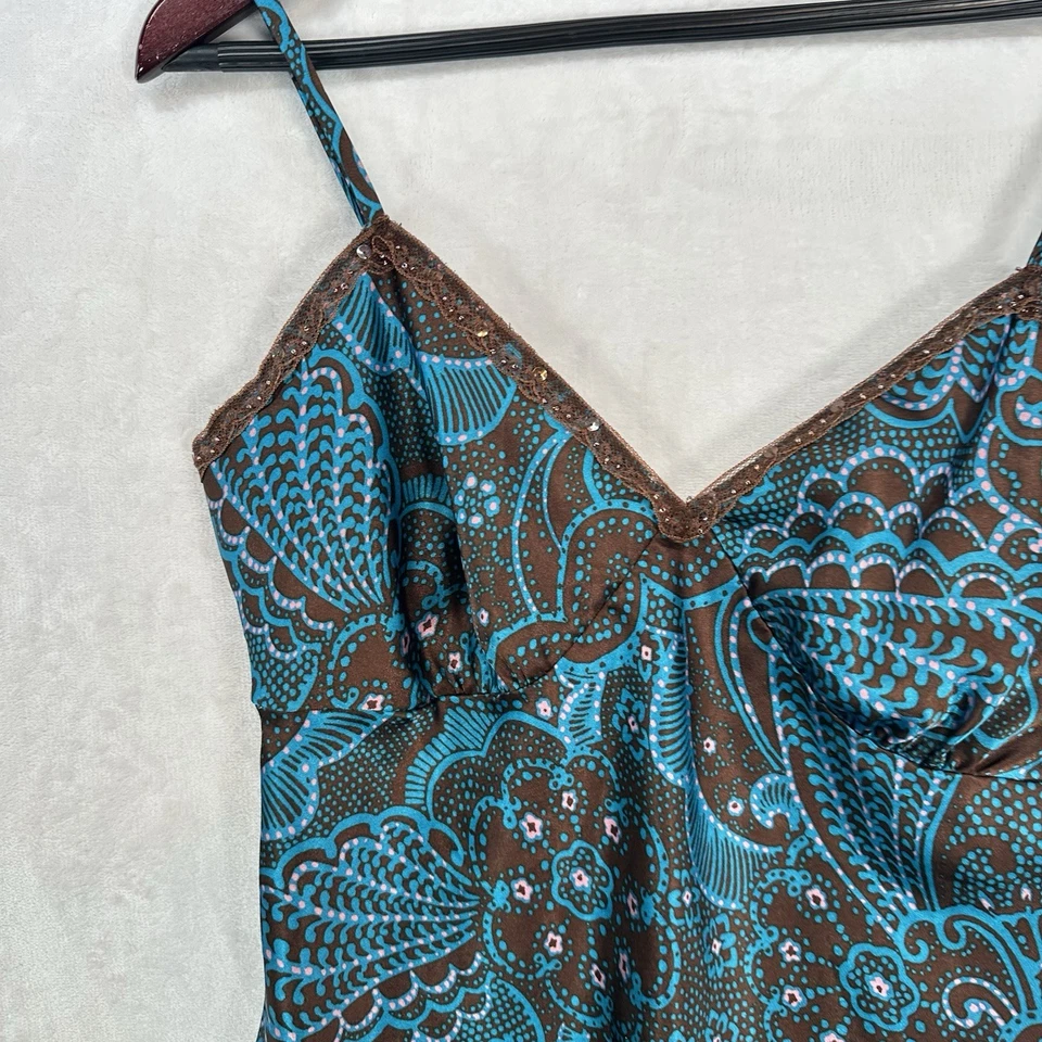 Vestido Vintage Xhilaration Mujer Mediano Azul Marrón Cuentas Satén Bebé Muñeca Y2K Años 90 Foto 2 de 4