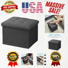 Versatile 38L Storage Ottoman Bench - Elegant Folding Foot Rest in Dark Grey