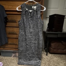 Eliza J Gray Sheath Dress High Neck Sleeveless Beaded Knee 8P; Form Fitting