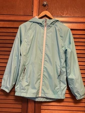 Swiss Alps Girls Raincoat L (14) Hooded Windbreaker Waterproof Lightweight Aqua