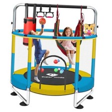 55'' Indoor Outdoor Trampoline with Net for Kids 55" blue yellow