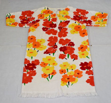 Vintage Robe Terry Tuck California 60s Vibrant Floral Half Zip Fringe Made USA