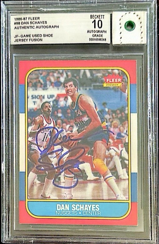 1986 Fleer Jersey Fusion #98 Danny Schayes RC Auto Game Used Relic BGS Auto 10