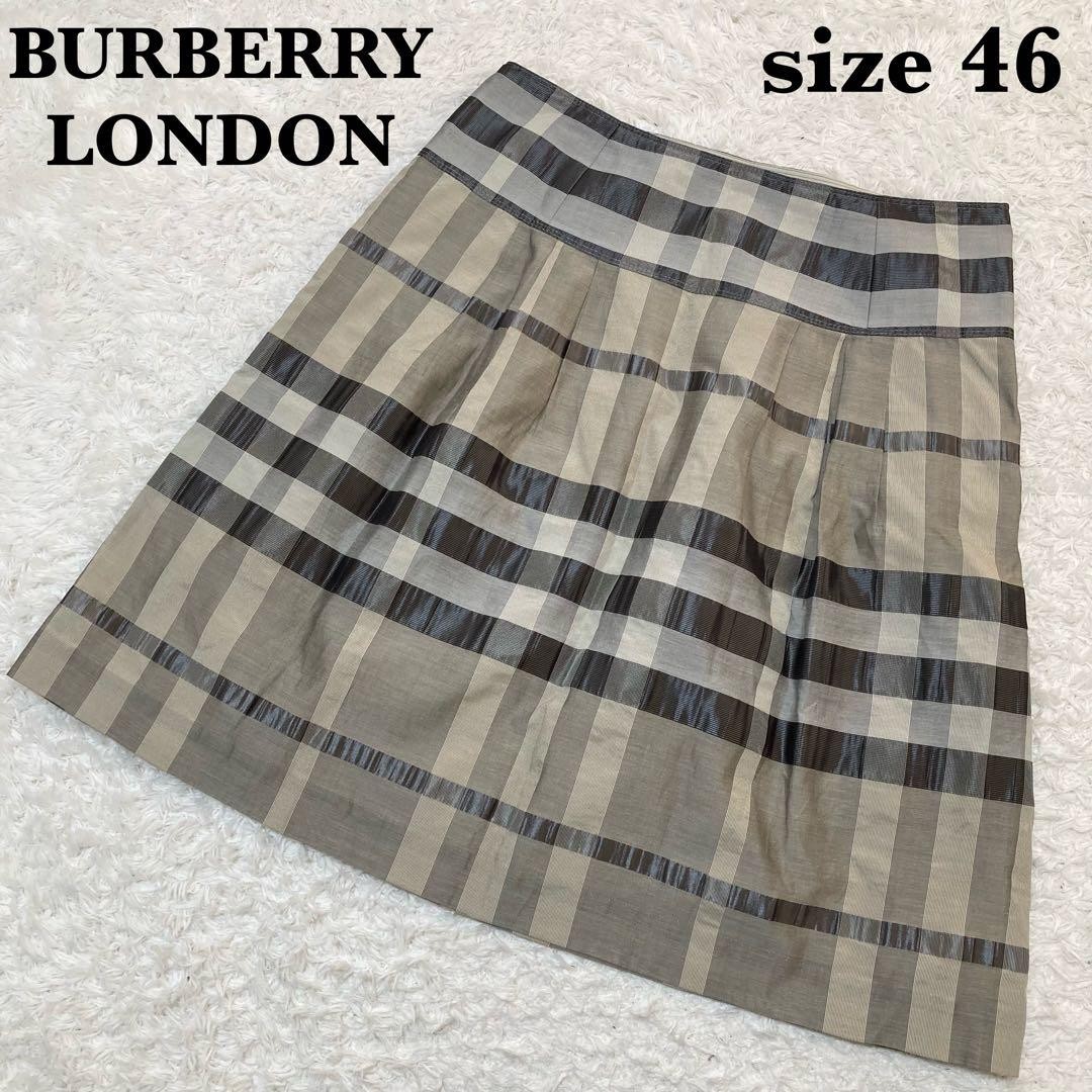 Burberry London Flare Skirt Large Size 46 Silk Blend Mega Check Beige