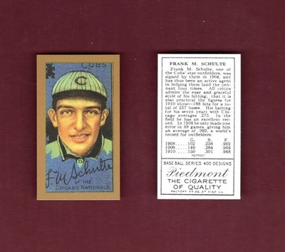 1911 Gold Border: FRANK M. SCHULTE, Chicago Cubs | T205 REPRINT card