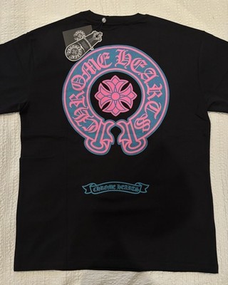 Chrome Hearts Neon Pink & Blue Horseshoe Logo Tee Black Size Large
