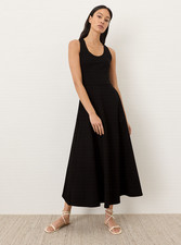 PACT Organic Fit Flare Open Back Maxi Dress Black Color NEW