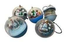 Hallmark Light and Motion VTG Christmas Village Snow Globe Ornaments UNTESTED
