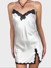 Victoria's Secret Angel White Bl LARGE Tease Satin Lace-Trim Mini Slip Dress NWT