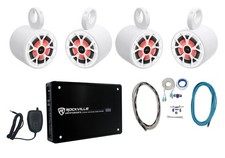 4 Rockville RKL65MBW 6.5" 700w Marine Wakeboard LED Speakers Amplifier Amp Kit