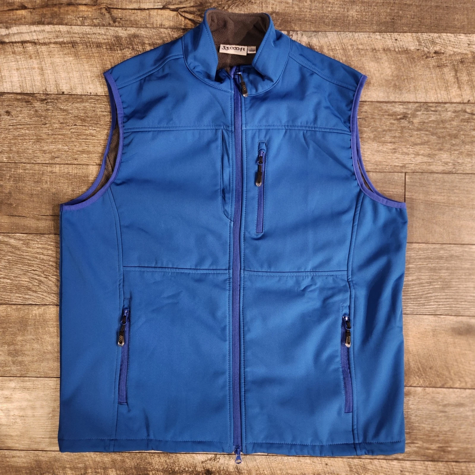 33,000ft Soft Shell Vest Mens Large Blue Fleece Lined Tech Pockets Warm Outdoors