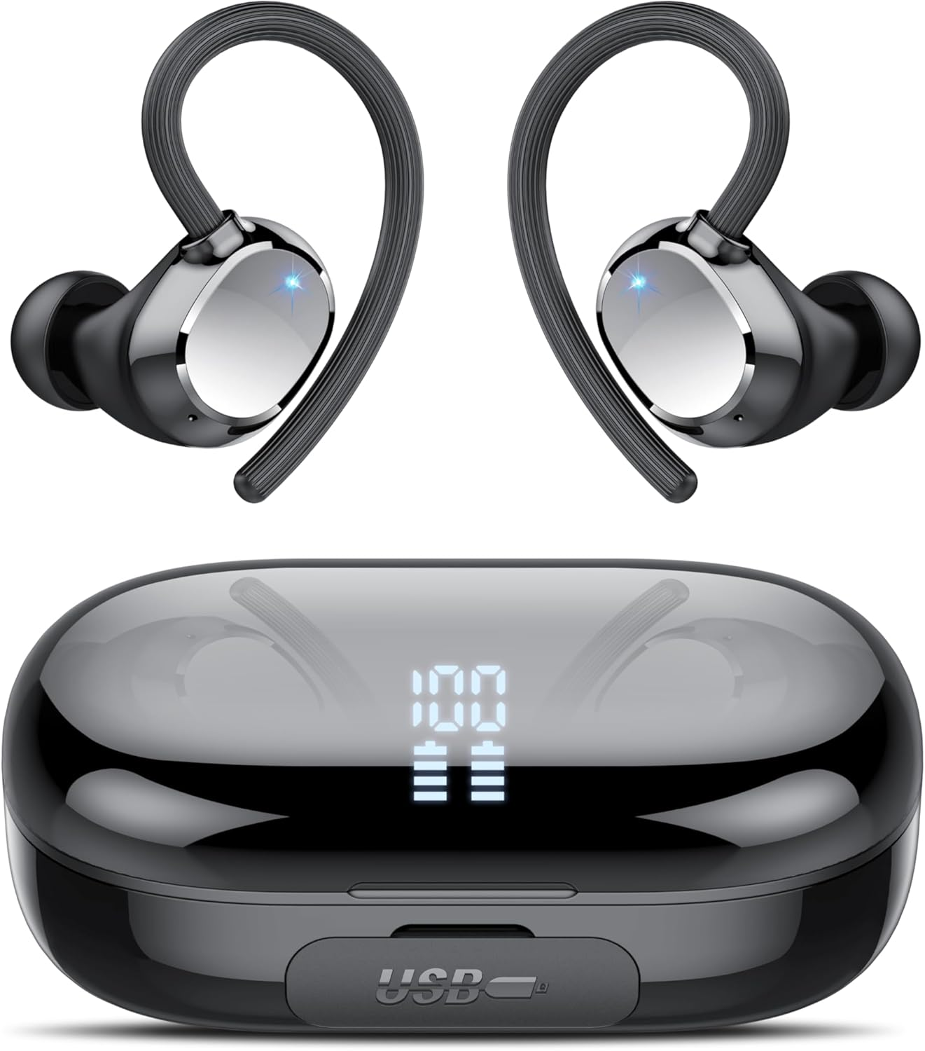 Wireless Earbuds, New 128H Bluetooth 5.4 Headphones Sport with Earhooks, Earbuds