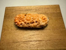 Vintage Japanese Coral Obi Clip SPM Sun Platinum Mount Carved Flowers Showa Era
