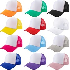 12 Pack Adult Blank Trucker Hats DIY Sublimation Trucker Caps Mesh Baseball C...