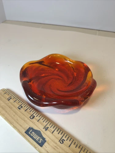 Fenton UV Swirl Amberina Orange Yellow  Glass Candy Trinket Dish Bowl Vintage