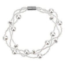 Ladies Faux Pearls Accent Off White Stretch Wrist Bracelet Jewelry Style 3 