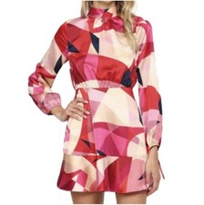 Pants Store DRESS LARGE Colorful Geometric Artsy Pink Red Mini Bow Wedding #154